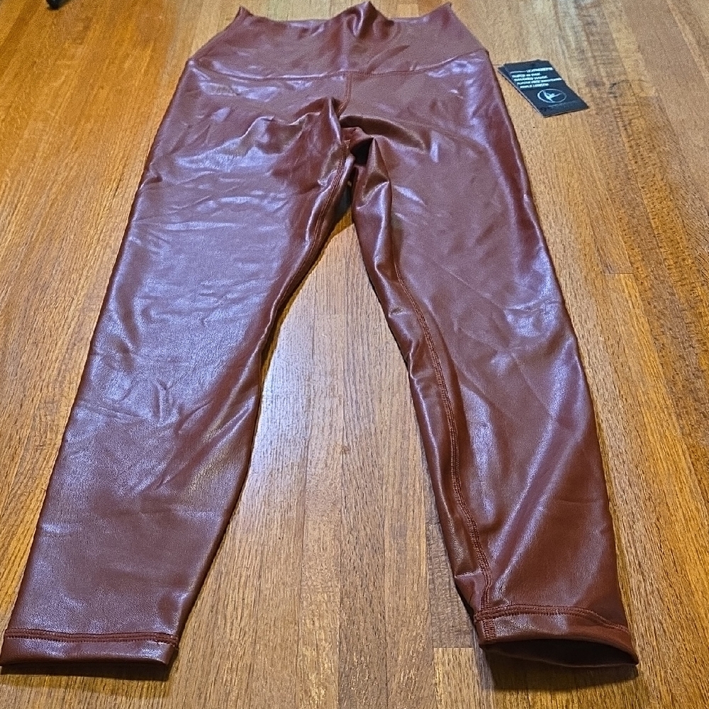 90 Degree By‎ Reflex Women Small Brown Leatherette Super Hi Rise Ankle Pants